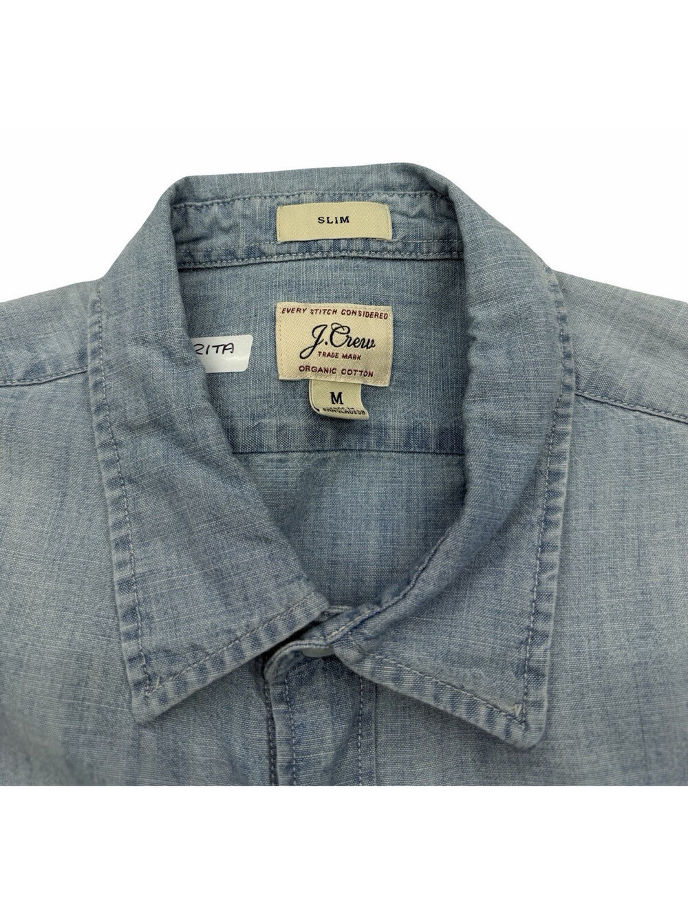 J. Crew Every Stich Considered Button-Up Shirt Organic Cotton Chambray Size M - Picture 4 of 5